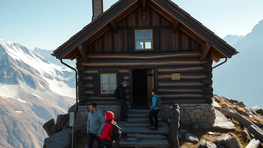Überfüllte Berghütte im Gebirge