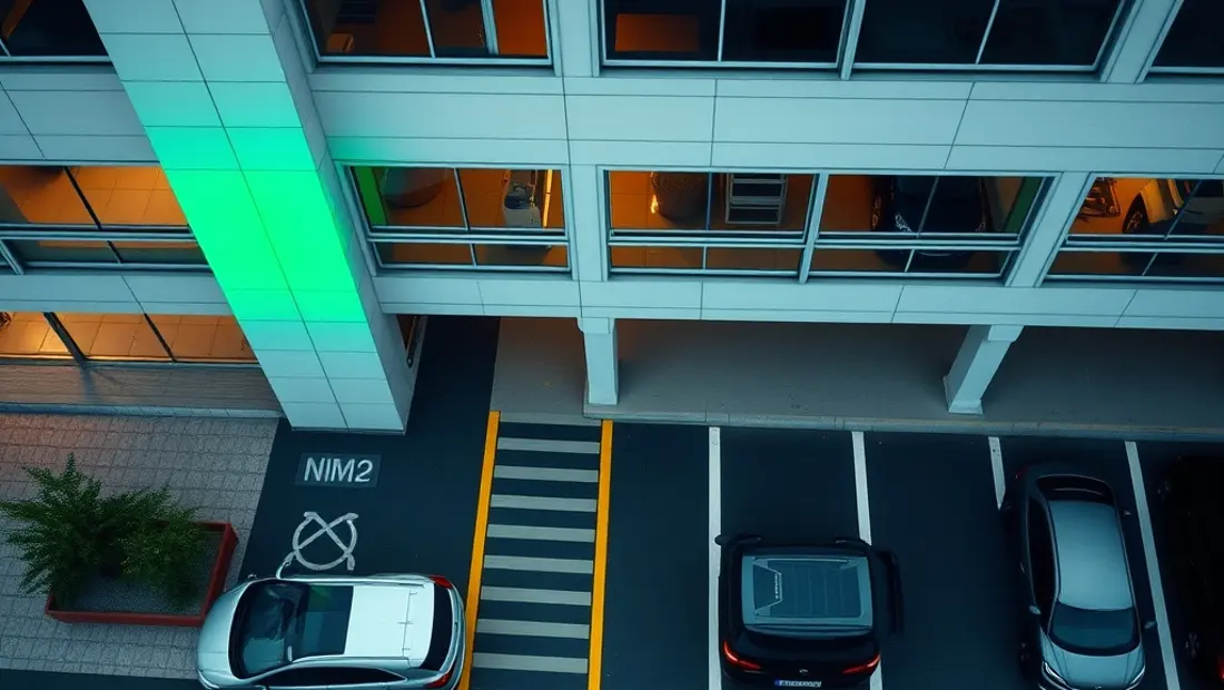 Autohaus mit grünem Dach und vielen Autos