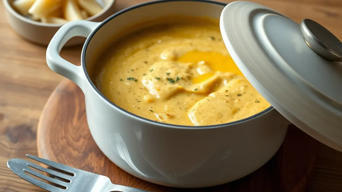 Eine bechamelsauce in einer kupfernen Schüssel