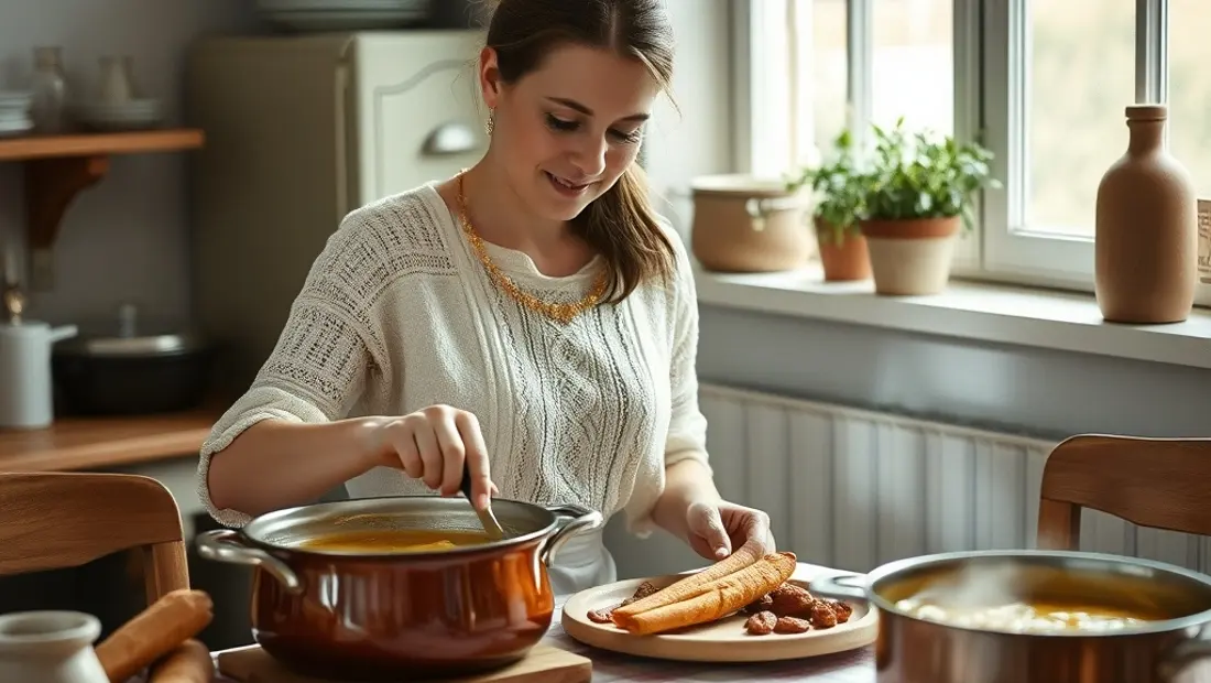 Eine Frau kocht in einer traditionellen Küche