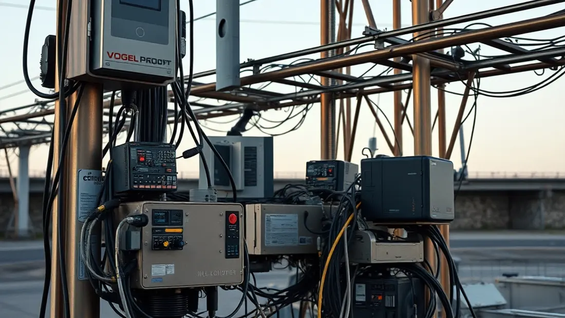Funkzentrale mit Elektronik und Kabeln