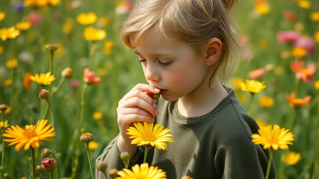 Mensch pflückt Blumen in einem Blumenfeld.