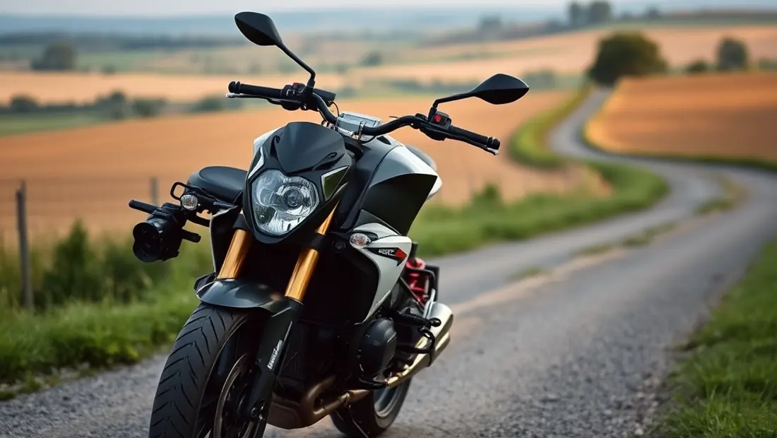 Moto BMW S 1000 R auf einem Feldweg