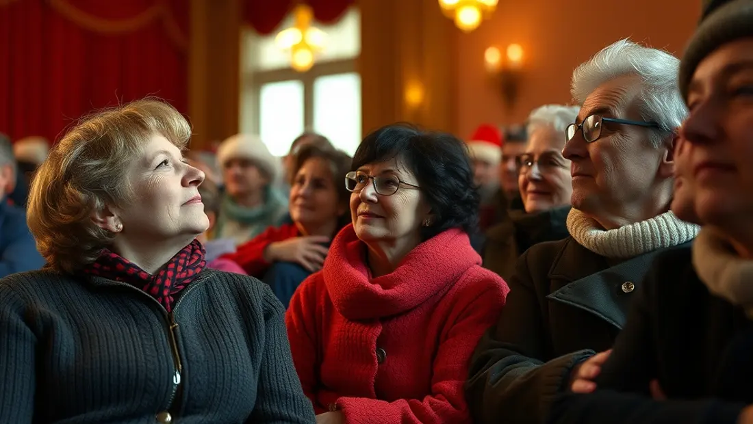 Menschen verschiedener Altersgruppen beobachten Kasperltheater im Innenraum