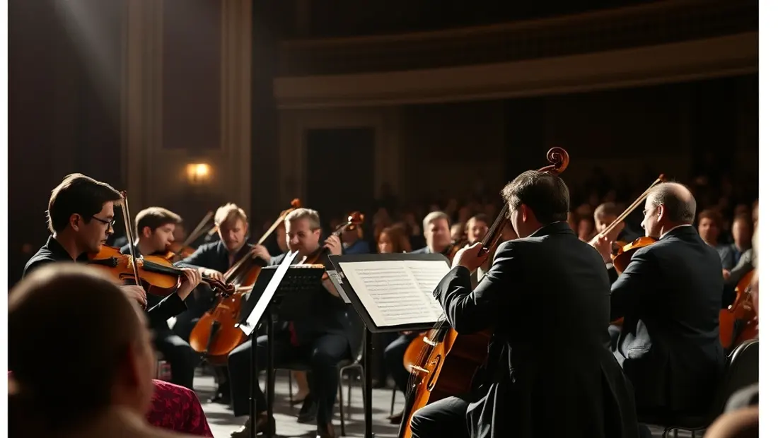 Orchester auf Bühne, Publikum im Hintergrund sitzt