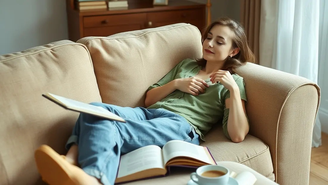 Person ruht sich auf einem Sofa aus.