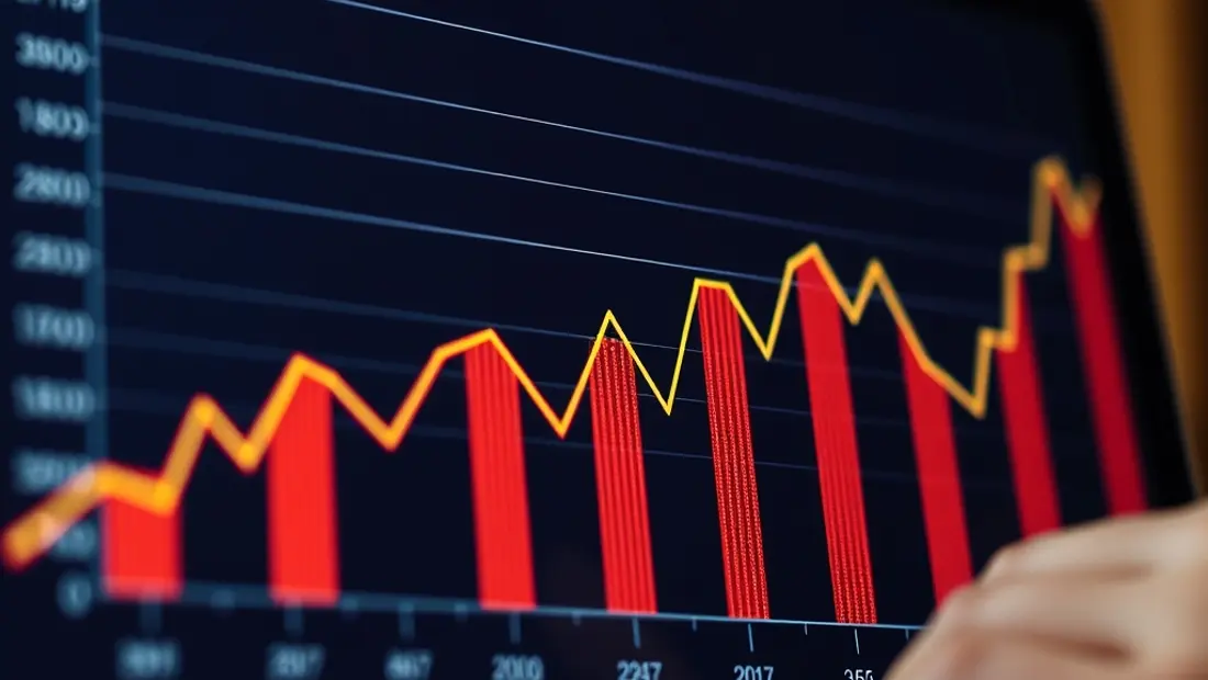 Ein Finanzgraph mit aufsteigenden Linien und Zahlen.