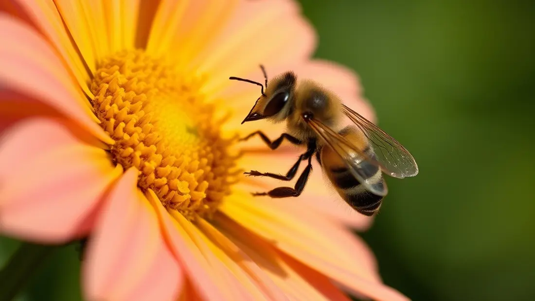 Sonnenblumenblüte mit Bienen.