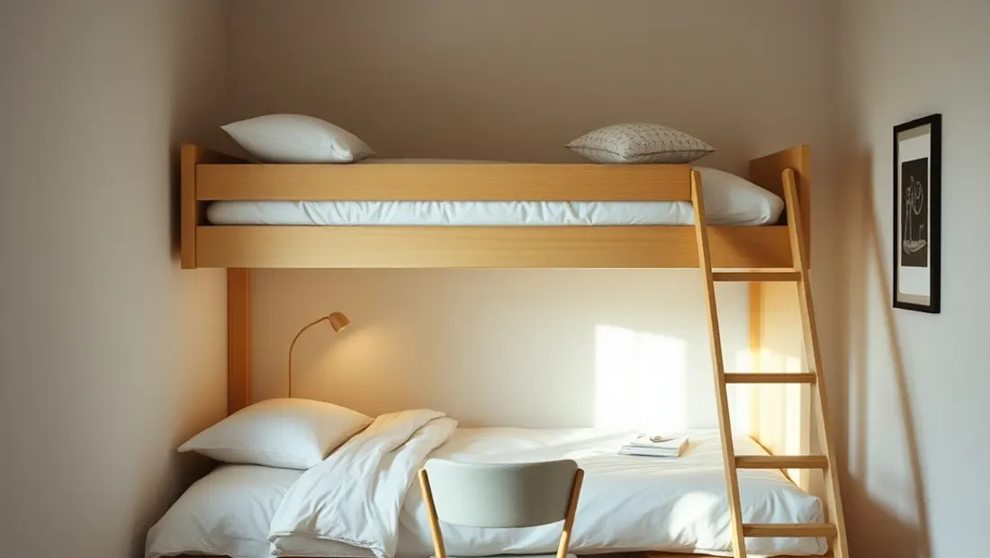 Ein Schlafzimmer mit Mezzanin und Arbeitsplatz