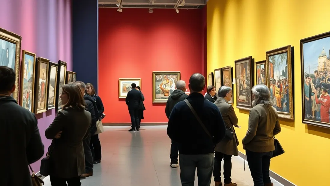 Menschen vor Kunstwerken in einer Ausstellung