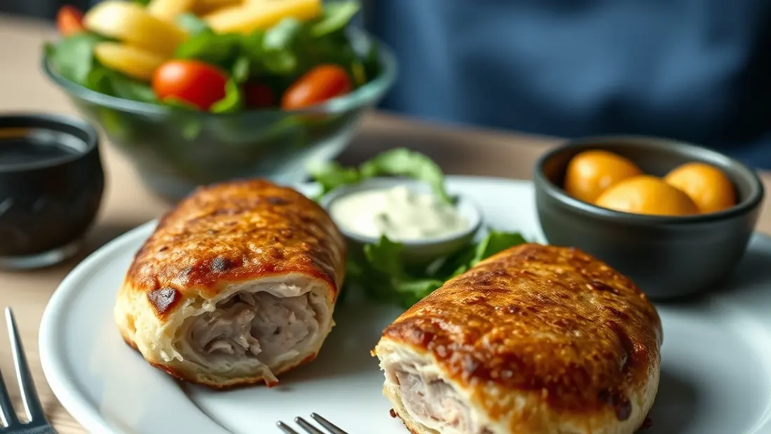 Frikadellen auf einer Teller mit Salat und Kartoffeln