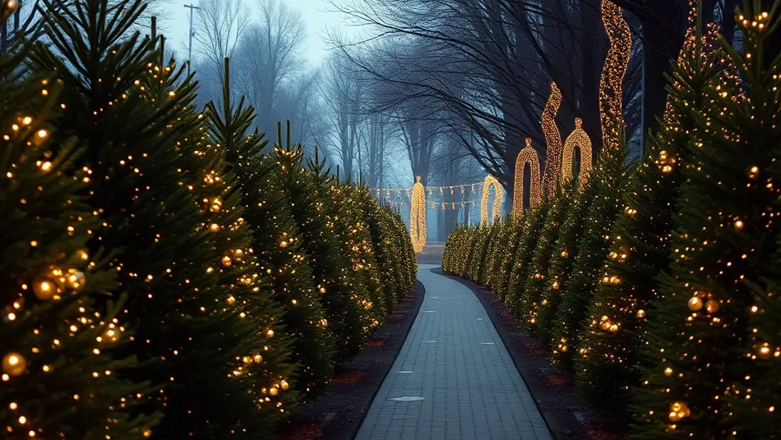 Illuminierte Weihnachtsbäume in einem Park