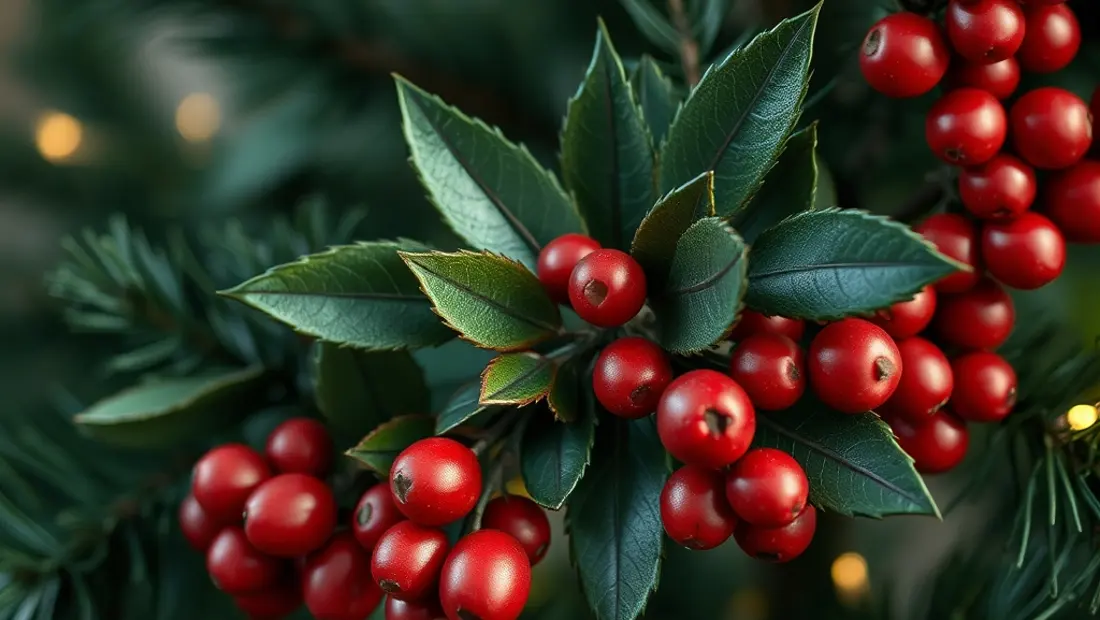 Weihnachtsstern mit Eichenlaub und Beeren
