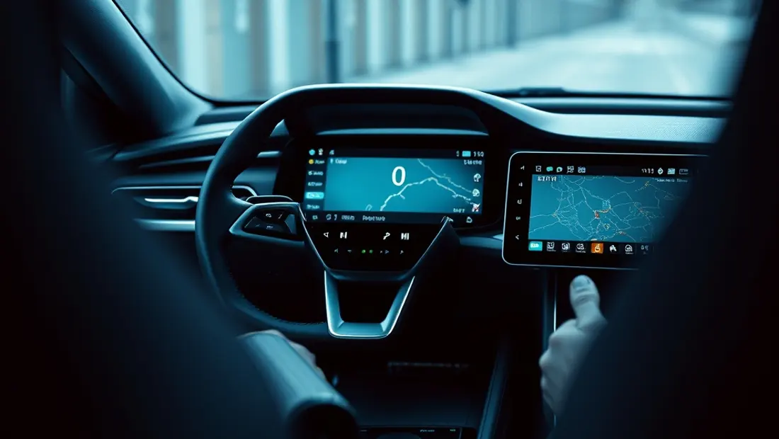 Ein Detail des Cockpits mit Touchscreens.