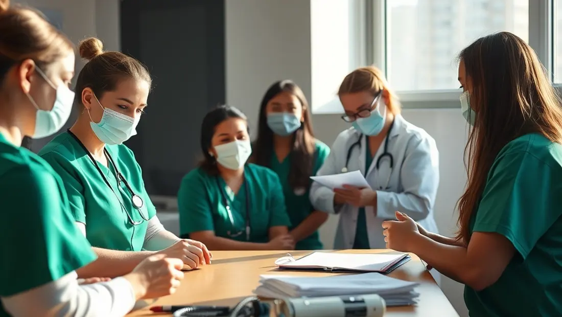 Ein Gruppenbild von Personen in einer Klassensitzung zur Pflegeassistenz-Ausbildung
