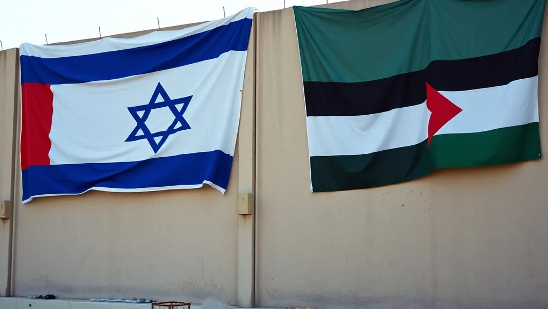 Mauer zwischen Israel und Gaza, Flaggen von Israel und Palästina
