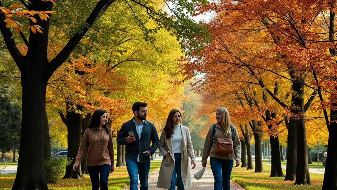 Gruppe wandert im herbstlichen Park