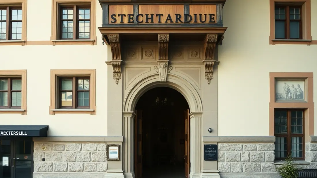 Blick auf das Stadtarchiv Mittersill mit historischer Fassade und Holztür