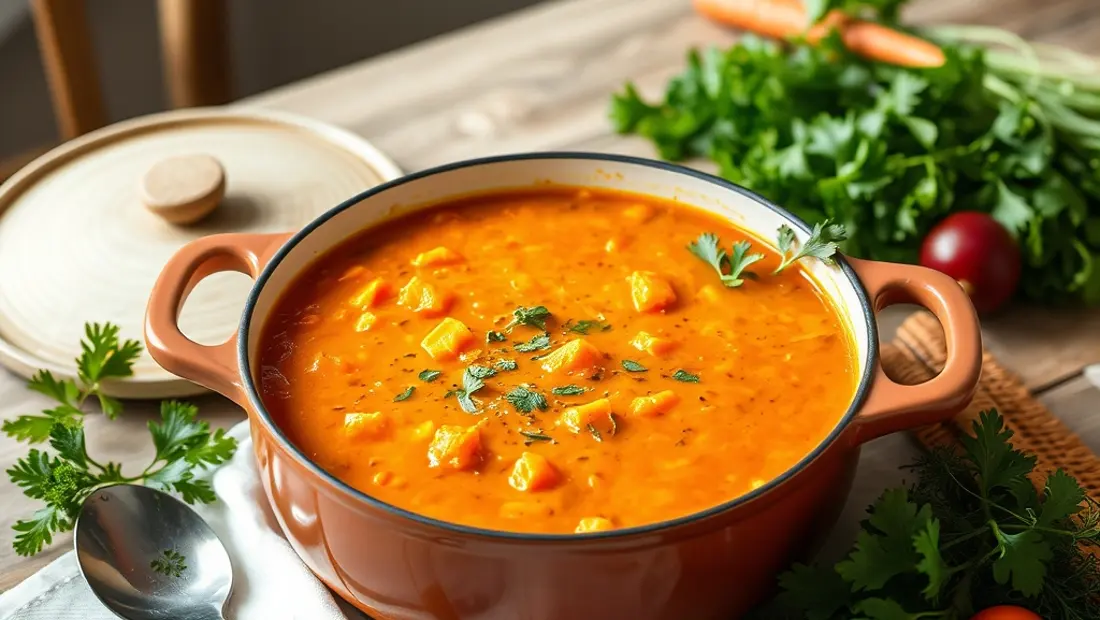 Karottensuppe in einer großen Schüssel.