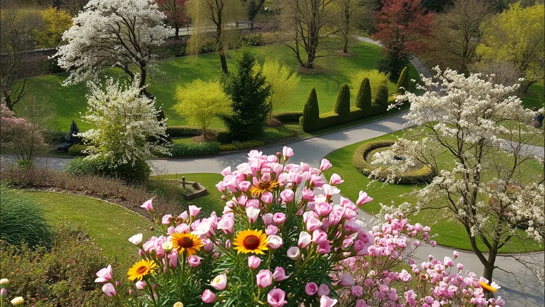 Blick auf den Keil Tauerngarten mit Blumen und Bäumen