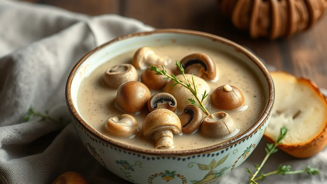 Köstliche Knoblauchcremesuppe in einem Teller.