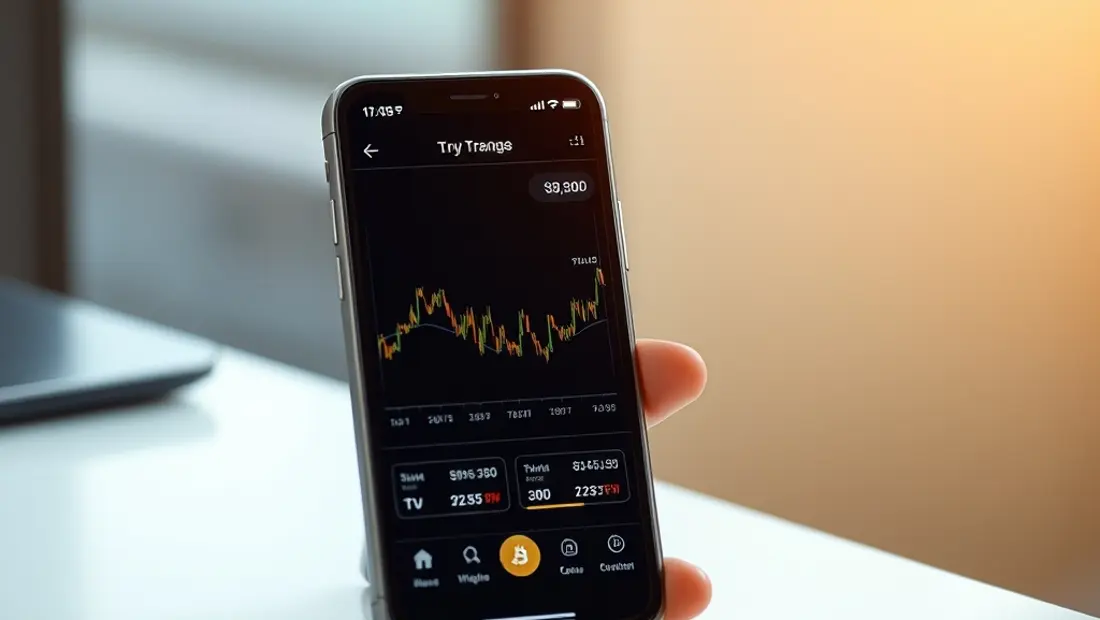 Smartphone mit Kryptowährungstrading-App.