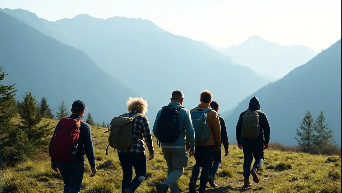 Gruppe wandert durch die Natur
