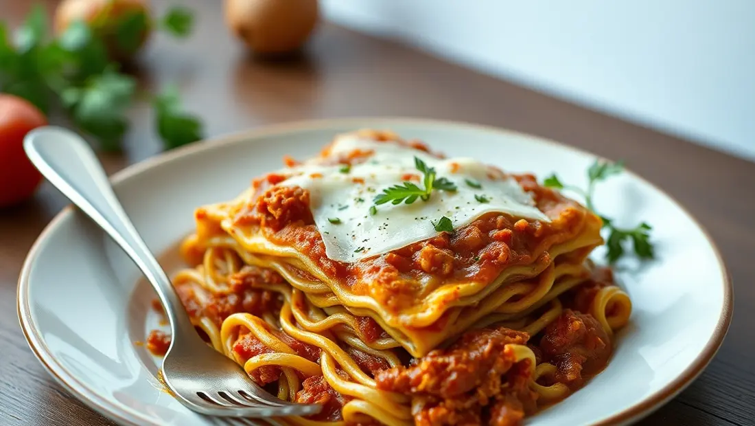 Lasagne bolognese auf einer Teller.