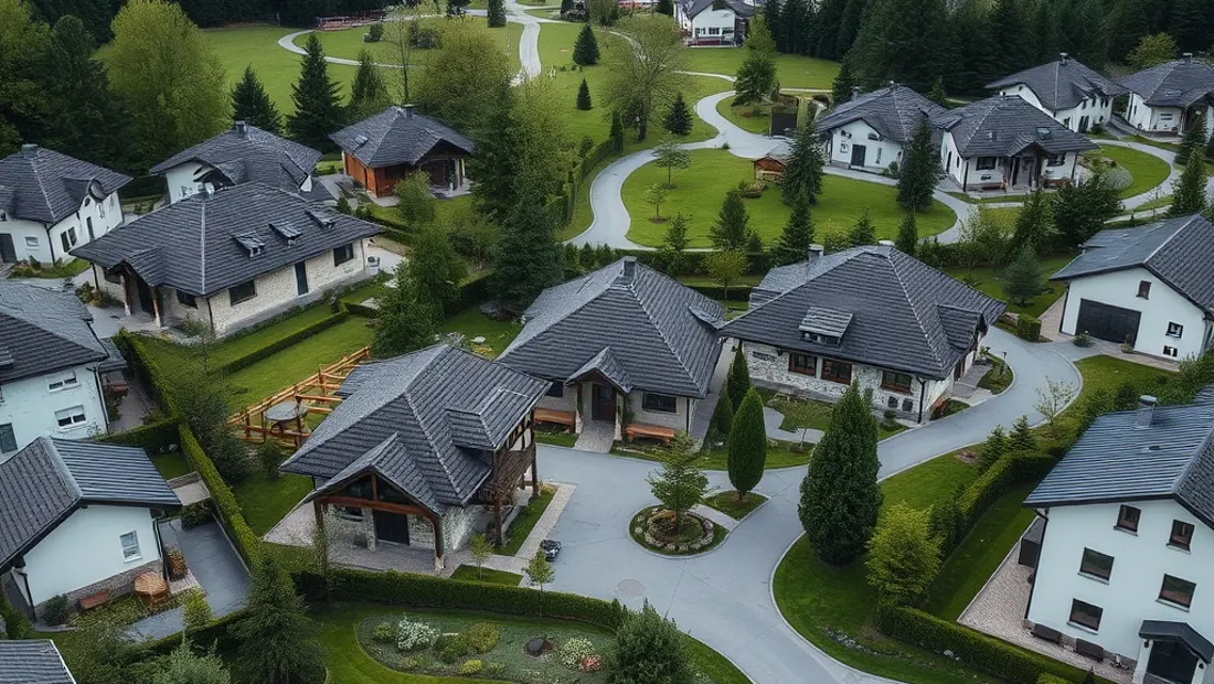 Neue Wohnanlage in Lienz, mit Häusern und Gärten.