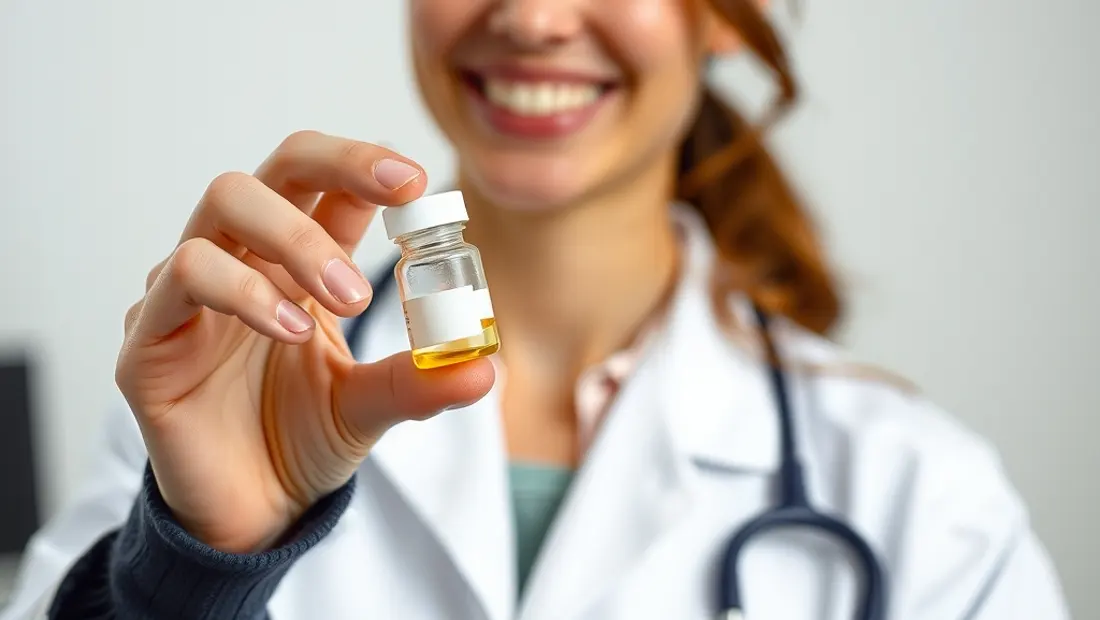 Freudige Apothekerin mit Medikament