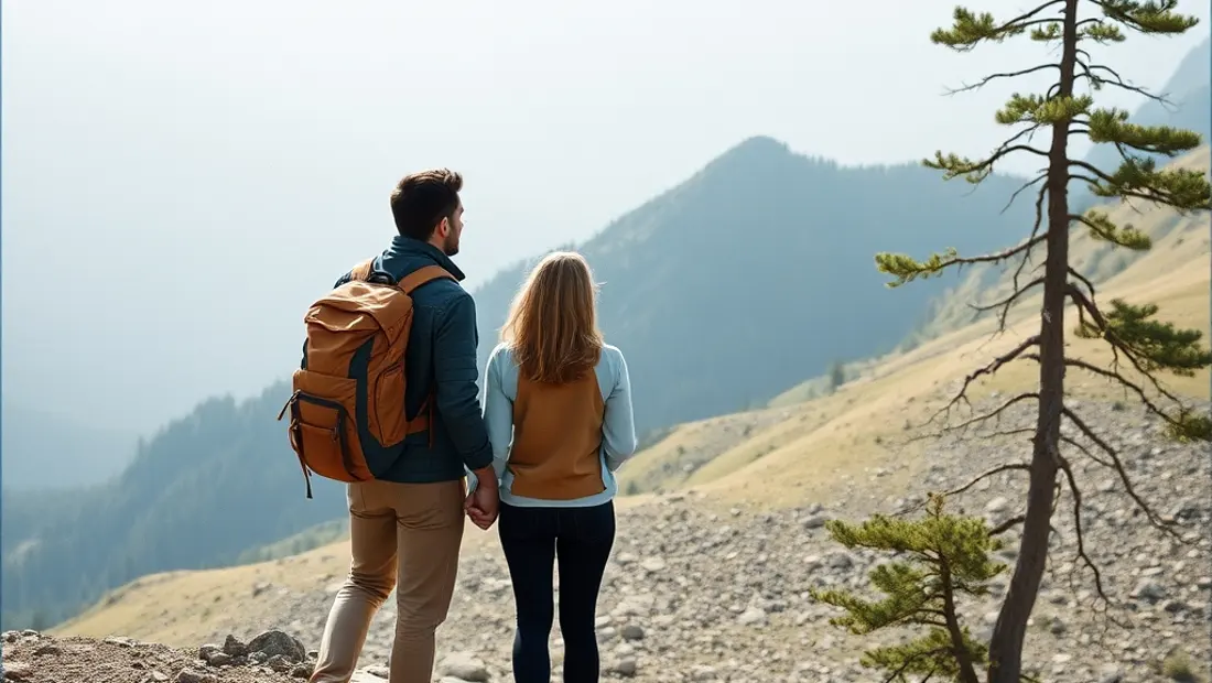 Paar auf Berg mit atemberaubender Aussicht