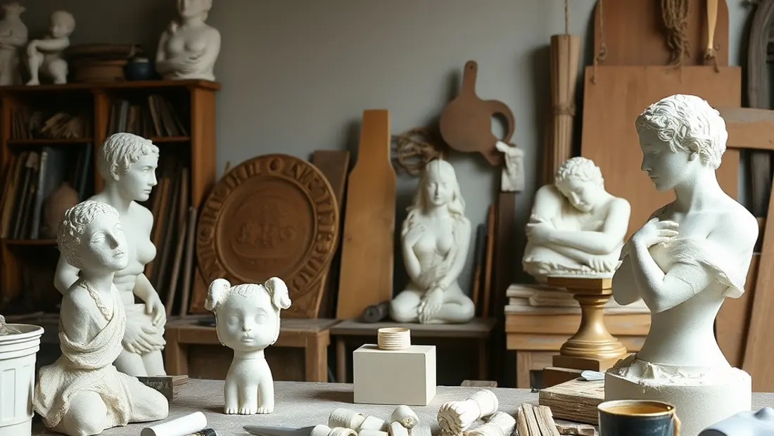 Ein Bildhaueratelier mit Werkzeugen und Materialien