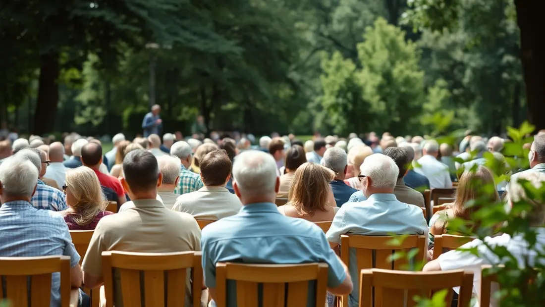 Großer Zuhörerschaft in einem Park oder Garten