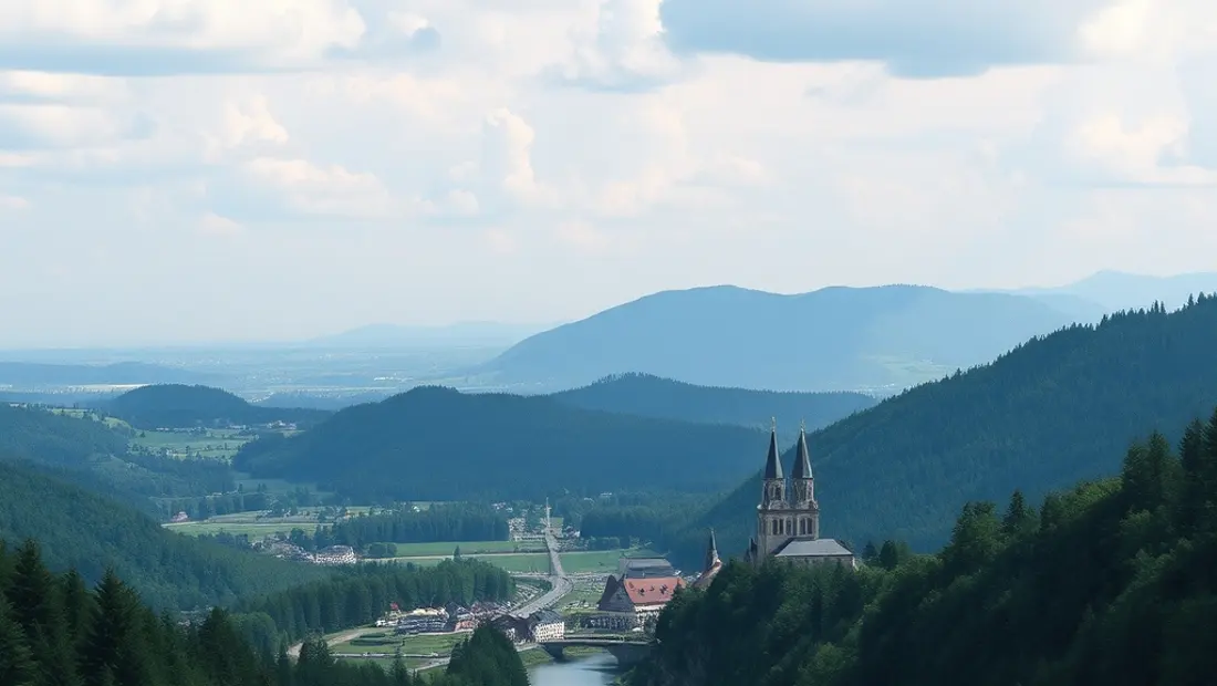 Panorama von der Meiereiwiese mit der Burgruine Mödling im Hintergrund