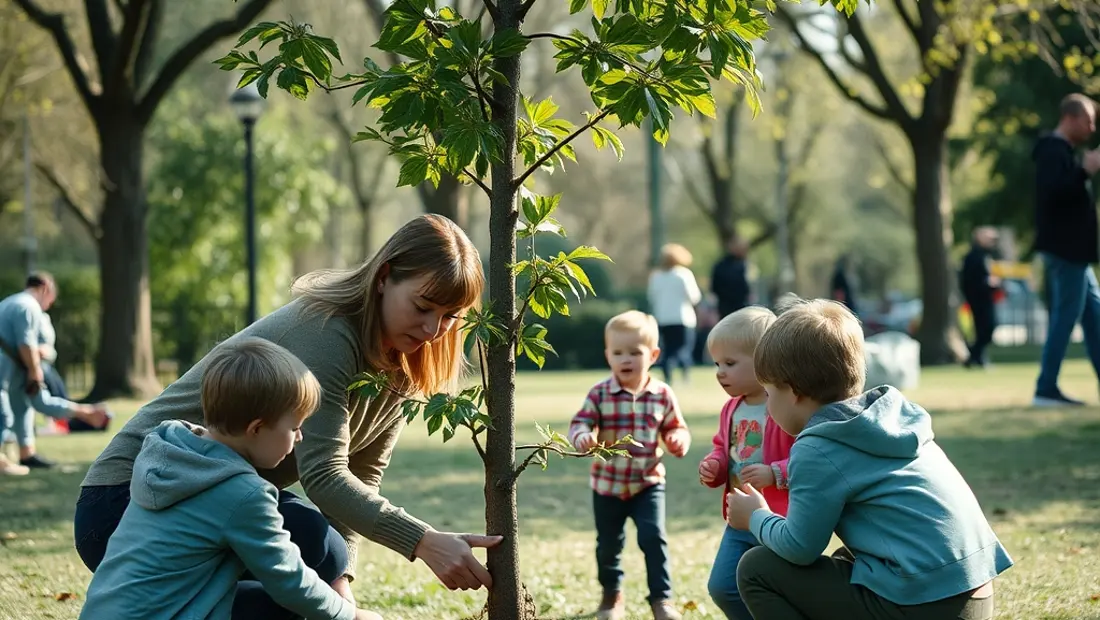 Eine Person pflanzt einen Baum in einem öffentlichen Garten.