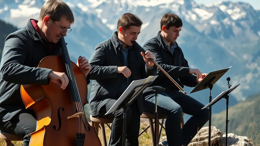 Musiker spielen in den Bergen.