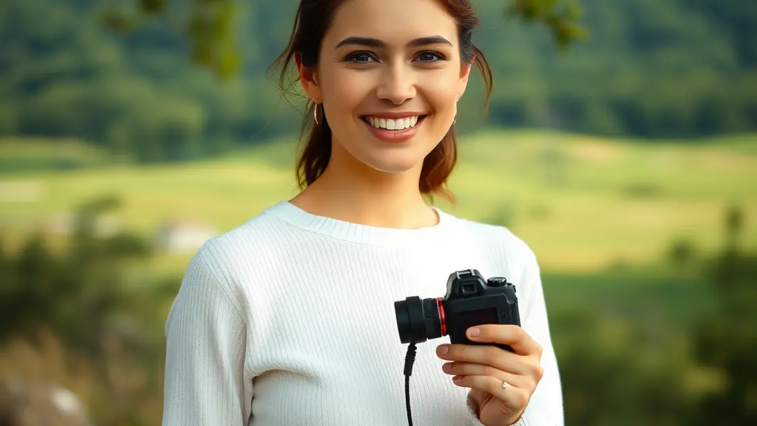 Femme im Moderator vor idyllischer Naturlandschaft