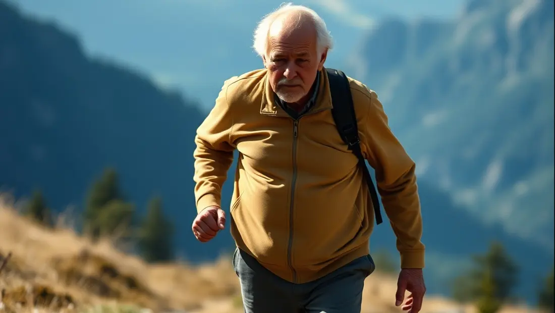 Ein älterer Mann geht im Freien