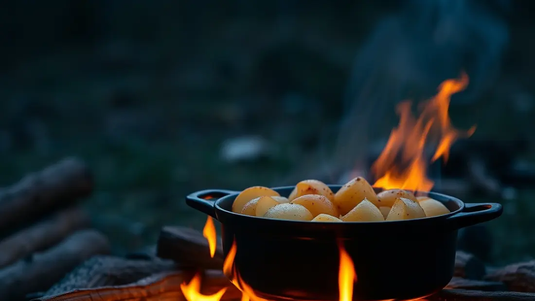 Kartoffelgulasch über dem Feuer