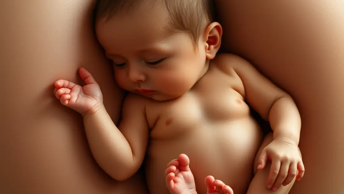 Baby im Mutterleib mit Gesicht und Gliedmaßen.