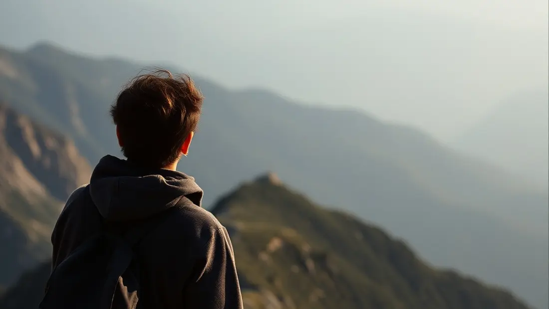 Bergwanderer auf Gipfel mit atemberaubender Aussicht