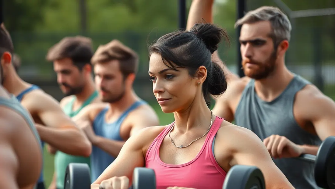 Gruppe übt Krafttraining im Freien