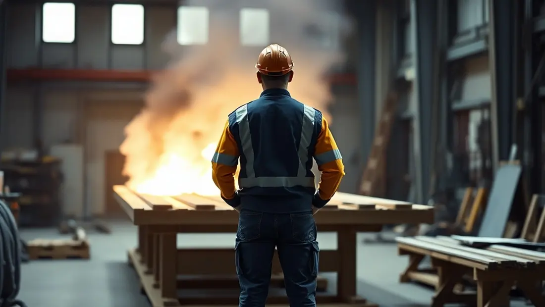 Ein Ingenieur steht vor einem Steuerpult einer Rakete.