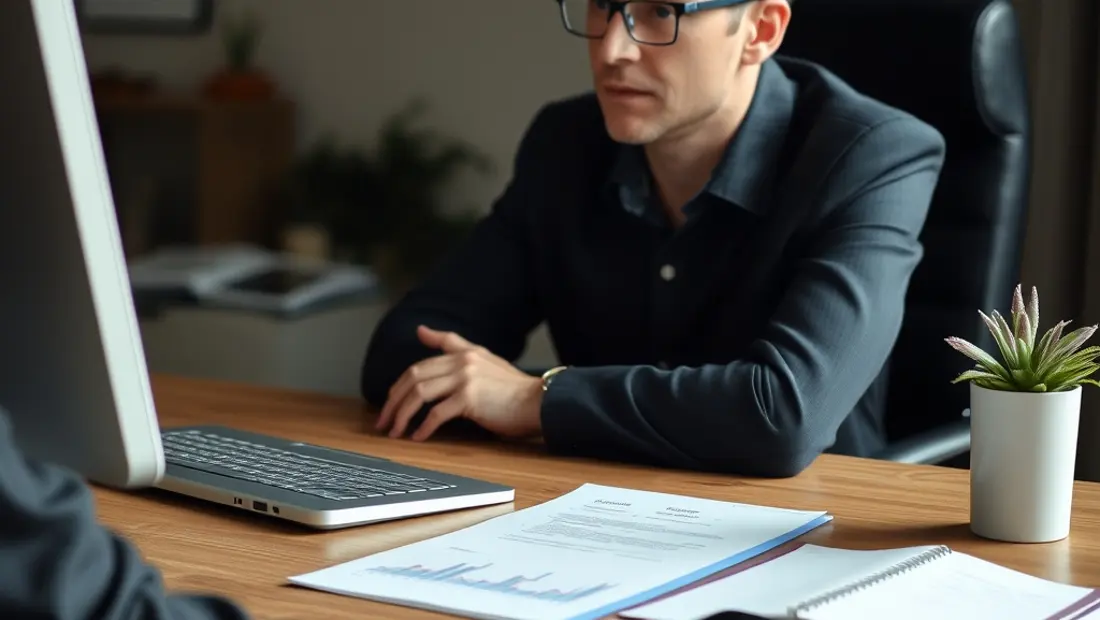 Eine Person arbeitet an einem Computer.