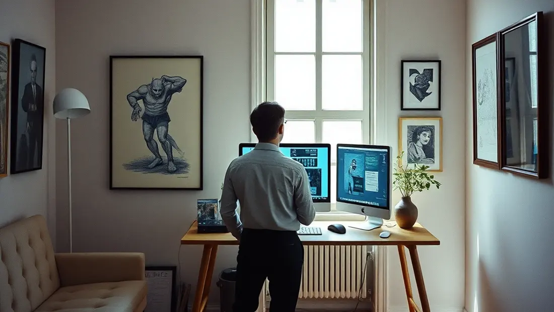 Eine Person betrachtet Web-Marketing-Statistiken an einer Wand.