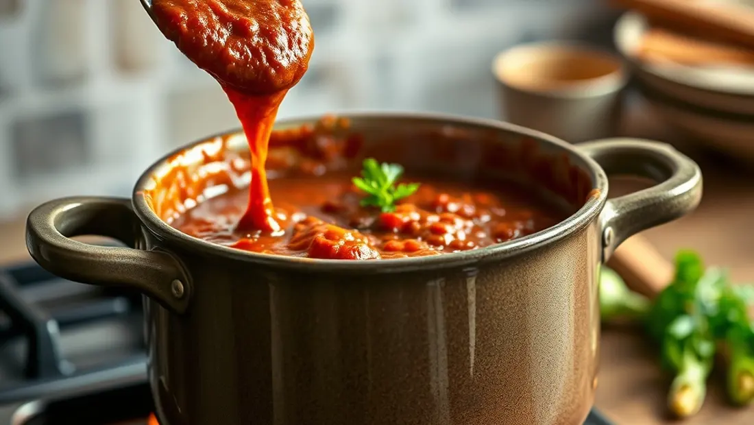 Bolognese-Sauce in einer Eisenkasserolle