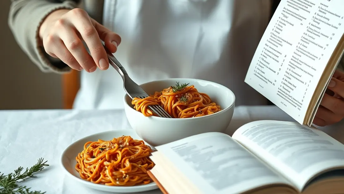 Eine Person kocht Spaghetti in der Küche