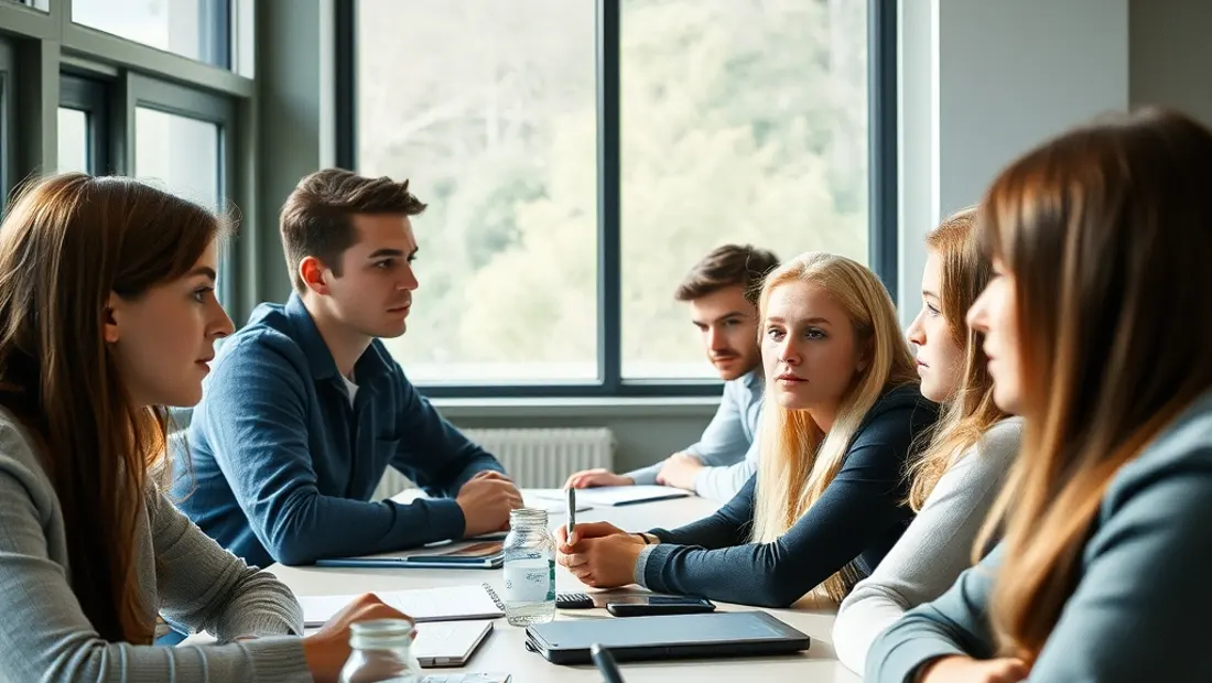 Schüler sprechen mit Unternehmensvertretern