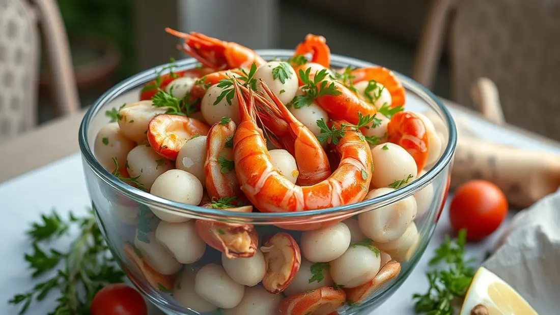 Spargelsalat mit Garnelen und frischen Kräutern