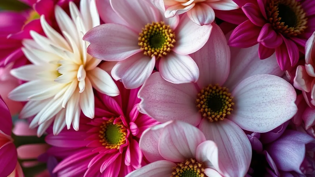 Ein Blumenstrauß mit leuchtenden Farben und verschiedenen Formen.